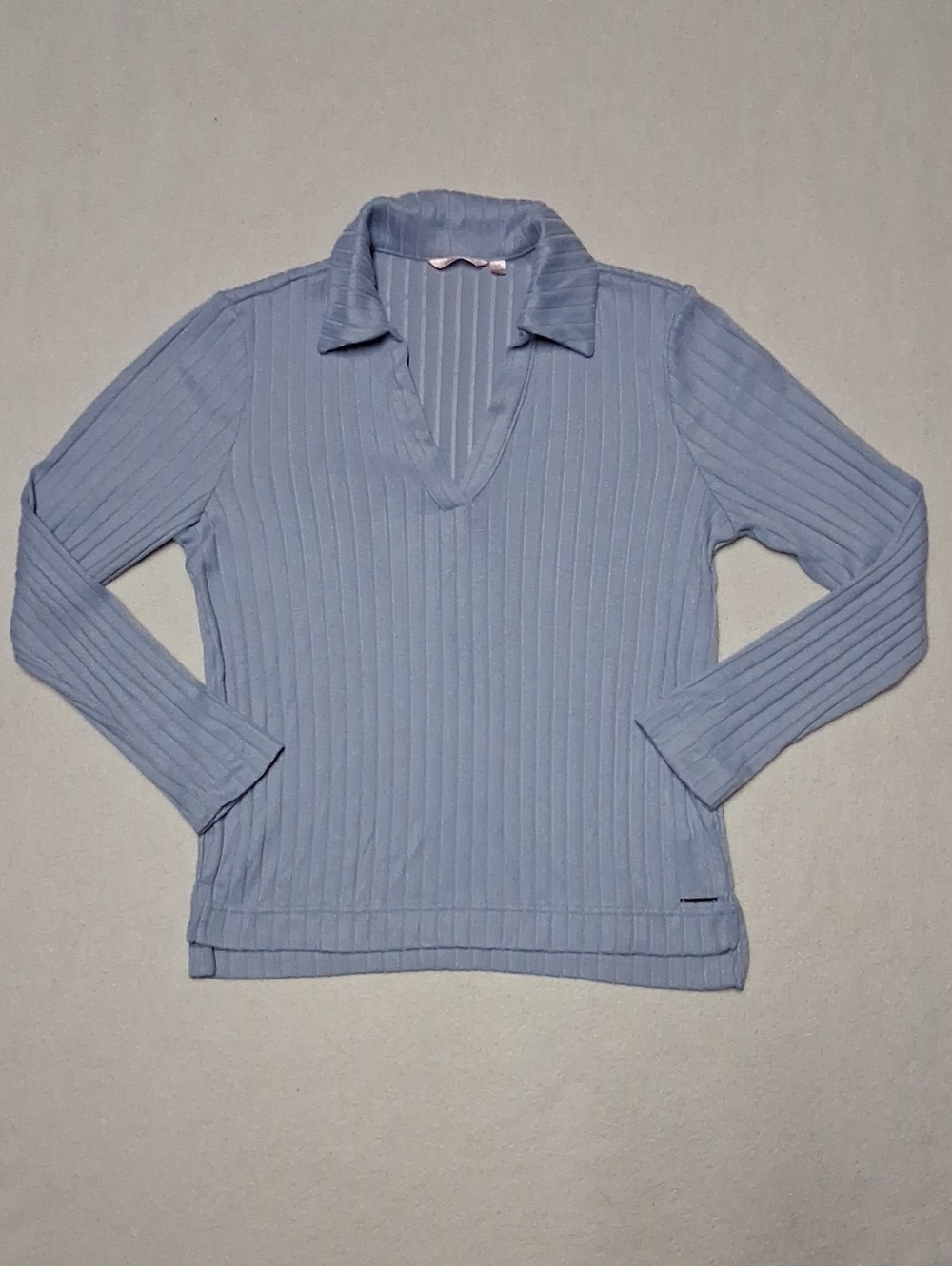 La Vie En Rose Light Blue Ribbed V-Neck Polo Sweater